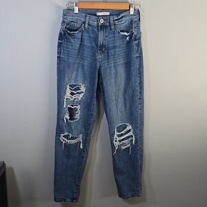 SO Jeans Women's Size 5 Juniors Curvy Mom Jeans - Light Blue Grunge